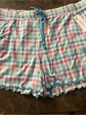 Secret Treasures Plaid Ruffle Lounge Shorts - Pink & Light Blue